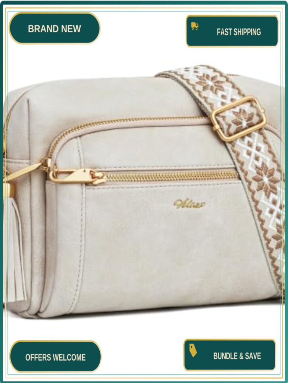 Vegan Leather Crossbody Bag Anti Theft Multi Zip Purse Adjustable Strap